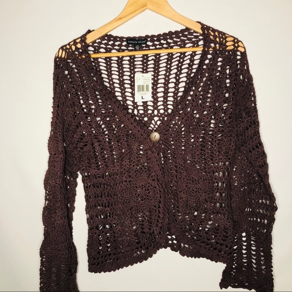Carolyn Taylor Brown Crocheted Cardigan 
